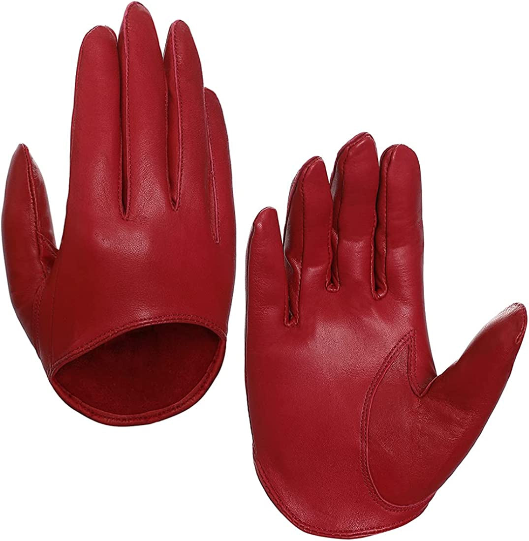 Harssidanzar Leather Spring Gloves for Women,Genuine Leather Half Palm Short Unlined Driving Dress Cosplay Gloves GL011 Apparel & Accessories > Clothing Accessories > Gloves & Mittens KYLIE MAX Red Medium 