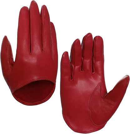 Harssidanzar Leather Spring Gloves for Women,Genuine Leather Half Palm Short Unlined Driving Dress Cosplay Gloves GL011 Apparel & Accessories > Clothing Accessories > Gloves & Mittens KYLIE MAX Red Medium 