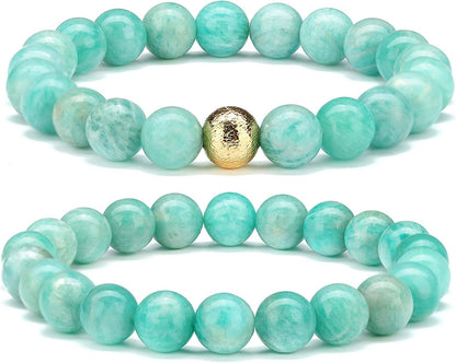 CHOGLE Gemstone Beaded Bracelets for Women - Semi Precious 8Mm round Natural Stone Beads Bracelet - Stretch Strand Bracelet for Girls Apparel & Accessories > Jewelry > Bracelets CHOGLE Amazonite Gem Stone Beaded Stretch Bracelet  