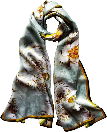 Women'S Mulberry Silk Scarf Floral Print Satin Long Scarf Wrap Shawl Apparel & Accessories > Clothing Accessories > Scarves & Shawls Smi&Love Hynh08  