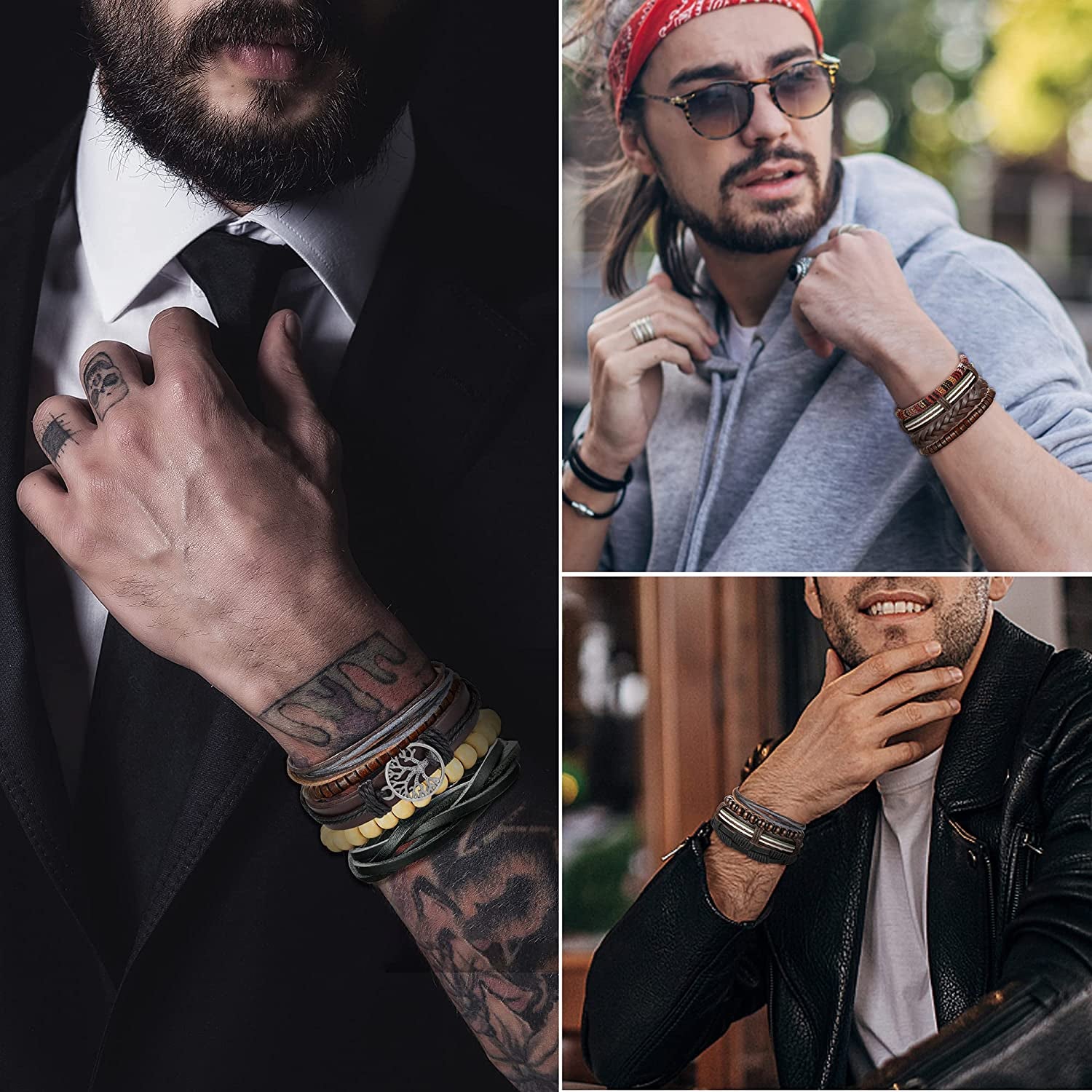 Hanpabum 18Pcs Braided Leather Bracelets for Men Women Woven Cuff Wrap Bracelet Wood Beads Ethnic Tribal Bracelets Adjustable Apparel & Accessories > Jewelry > Bracelets HANPABUM   