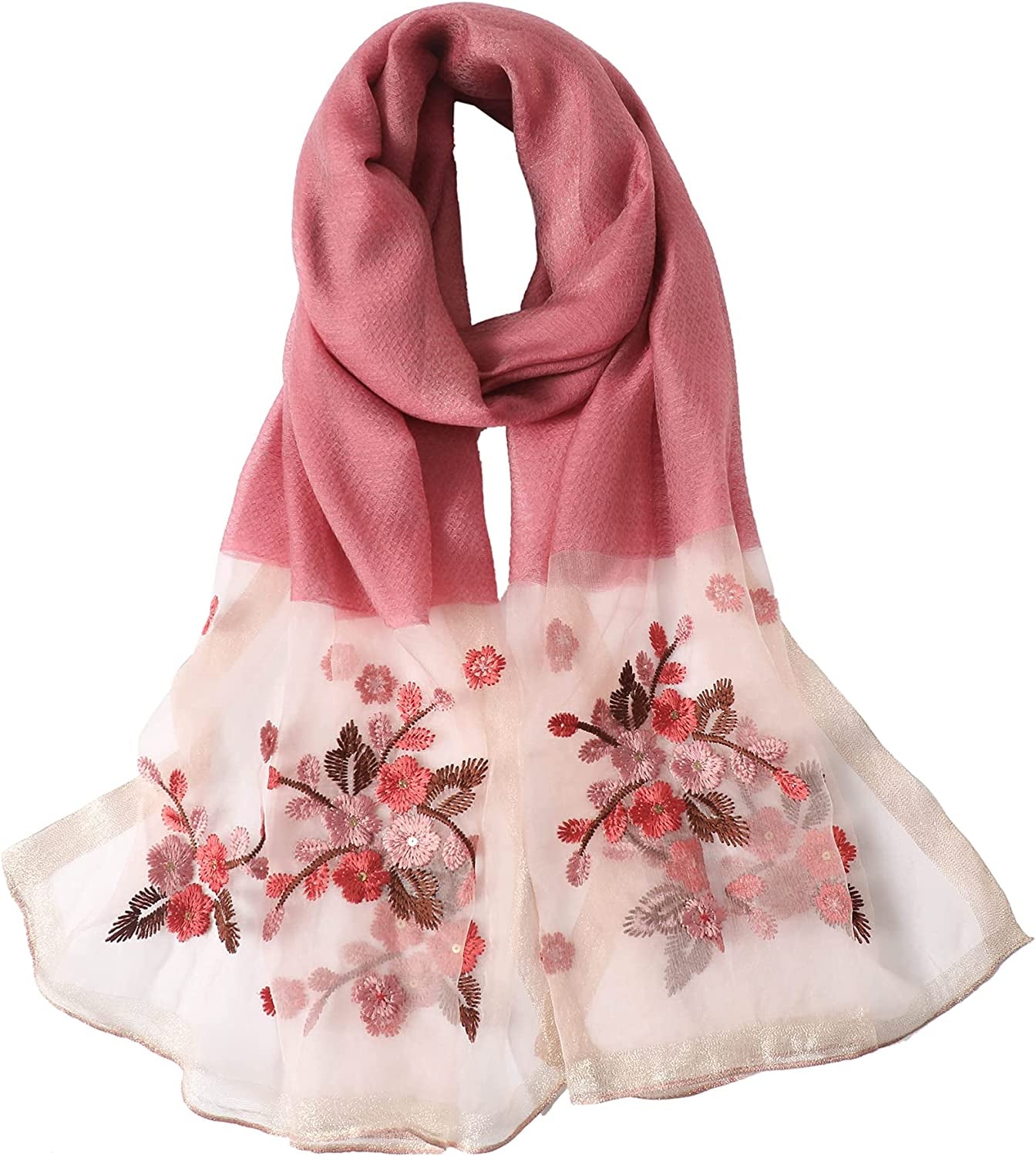 WINCESS.YU Silk Scarf for Women Lightweight Shawls and Wraps for Weddings Fashion Pashmina Shawl Embroidered Scarves Apparel & Accessories > Clothing Accessories > Scarves & Shawls WINCESS.YU Watermelon  
