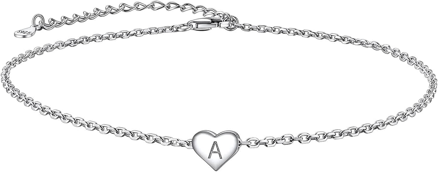 Suplight 925 Sterling Silver A-Z Initial Heart Anklets, Dainty Ankle Bracelets Beach Jewelry for Women Girls (With Gift Box) Apparel & Accessories > Jewelry > Anklets Suplight Jewelry A  