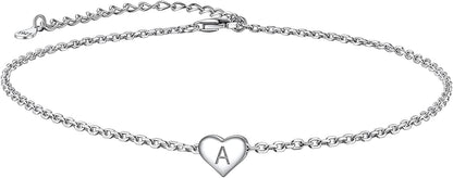 Suplight 925 Sterling Silver A-Z Initial Heart Anklets, Dainty Ankle Bracelets Beach Jewelry for Women Girls (With Gift Box) Apparel & Accessories > Jewelry > Anklets Suplight Jewelry A  