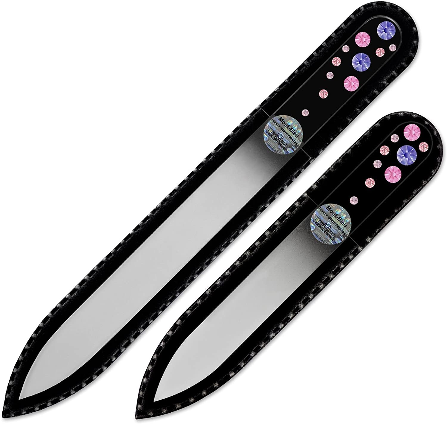 Gifts for Girlfriend - Mont Bleu Premium Set of 2 Glass Nail Files Hand Decorated with Crystals - Genuine Czech Tempered Glass - Nail Supplies - Crystal Nail Files for Manicure Tool Kit Health & Beauty > Personal Care > Cosmetics > Cosmetic Tools > Nail Tools Mont Bleu Tanzanite - Rose  