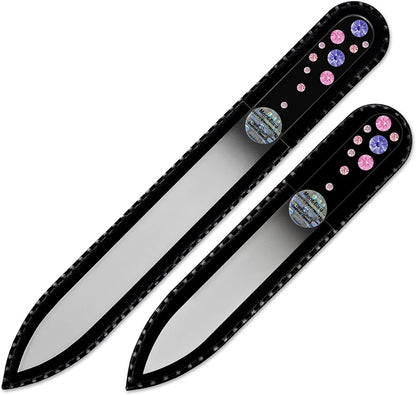 Gifts for Girlfriend - Mont Bleu Premium Set of 2 Glass Nail Files Hand Decorated with Crystals - Genuine Czech Tempered Glass - Nail Supplies - Crystal Nail Files for Manicure Tool Kit Health & Beauty > Personal Care > Cosmetics > Cosmetic Tools > Nail Tools Mont Bleu Tanzanite - Rose  