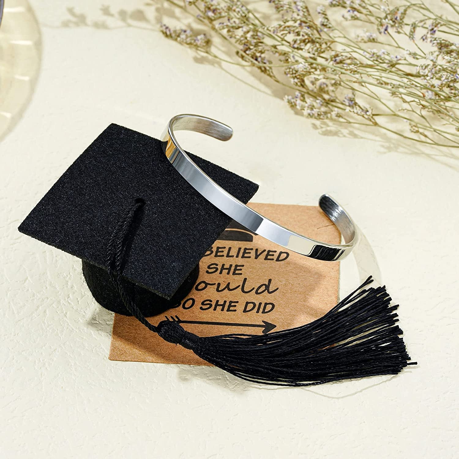 Inspirational Graduation Gifts Cuff Bracelet - Engraved Inspirational Bracelet Cuff with 2022 Graduation Grad Cap She Believed She Could so She Did Bracelet Graduation Friendship Gifts for Her 2022 Apparel & Accessories > Jewelry > Bracelets Turandoss   