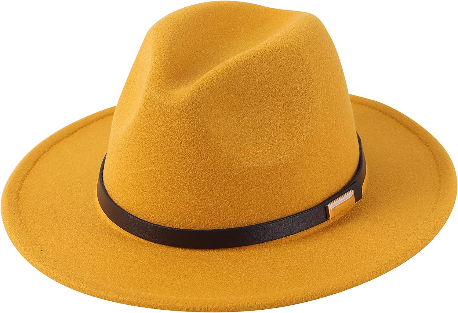 Lanzom Women Lady Retro Wide Brim Floppy Panama Hat Belt Buckle Wool Fedora Hat Apparel & Accessories > Clothing Accessories > Hats Lanzom 01-yellow One Size 