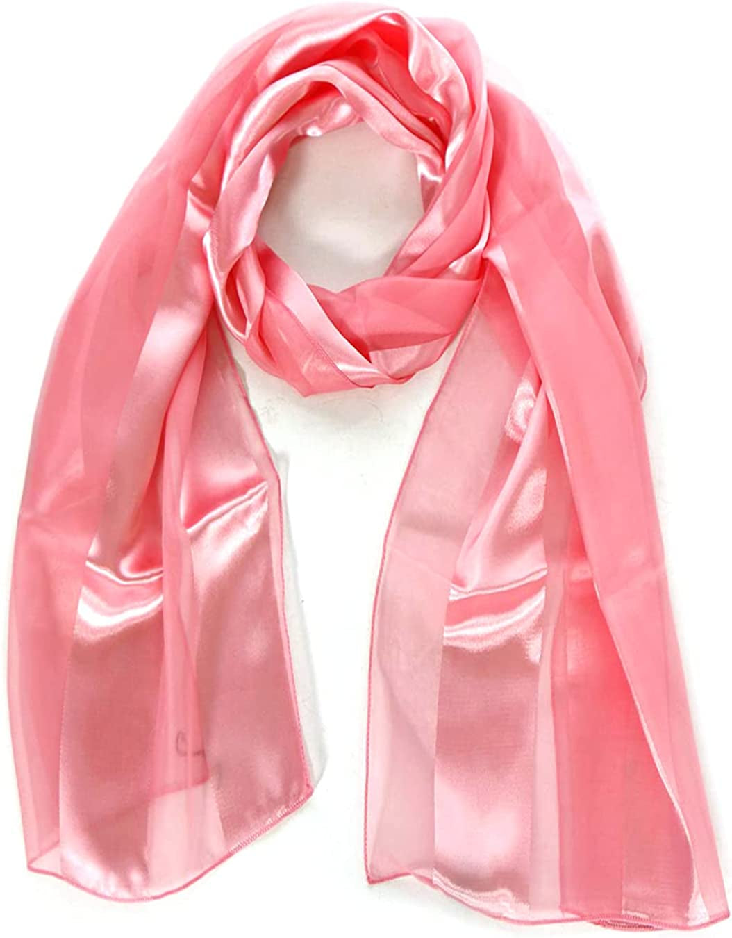 Scarfs for Women Lightweight Soft Silky Scarves 60" Long Satin Chiffon Stripe Neckerchief Gold Red Pink Black More Apparel & Accessories > Clothing Accessories > Scarves & Shawls SERENITA Pink 1  
