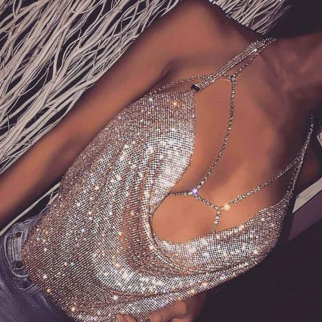 Woeoe Rhinestone Chain Bra Crystal Body Chains for Women Necklace Sexy Bikini Nightclub Body Chain Jewelry Apparel & Accessories > Jewelry > Body Jewelry Woeoe   