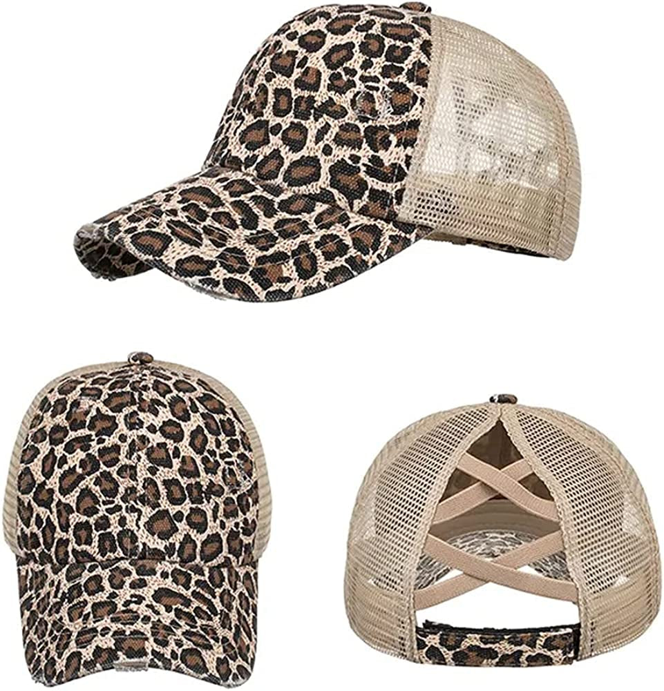 Criss Cross Ponytail Hat Washed Distressed Women Mesh Baseball Caps Messy Bun Ponycaps Apparel & Accessories > Clothing Accessories > Hats Didida   