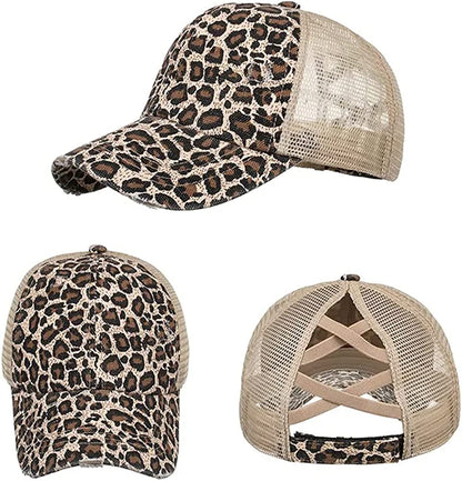 Criss Cross Ponytail Hat Washed Distressed Women Mesh Baseball Caps Messy Bun Ponycaps Apparel & Accessories > Clothing Accessories > Hats Didida   