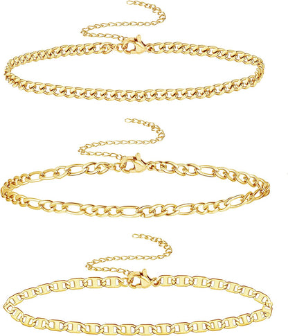Jstyle 3Pcs Gold Anklet for Women Figaro/Herringbone/Cuban/Paperclip Link Chain Ankle Bracelet Adjustable Beach Foot Jewelry Apparel & Accessories > Jewelry > Anklets Jstyle D  