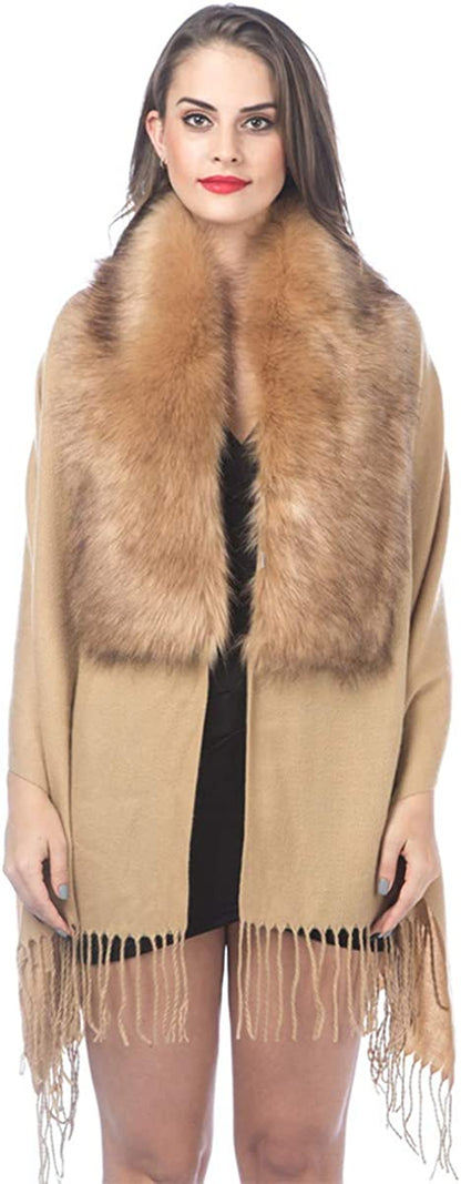 Women Cold Weather Luxurious Faux Fur Collar Joint Large Wrap Scarf for Ladies Apparel & Accessories > Clothing Accessories > Scarves & Shawls Lucky Leaf   