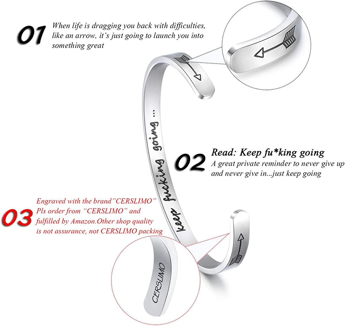 CERSLIMO Inspirational Gifts for Women Bracelet, Personalized Inspire Quotes Cuff Bangle Friendship Jewelry Graduation Encouragement Gift for Her Teen Girls Apparel & Accessories > Jewelry > Bracelets CERSLIMO   