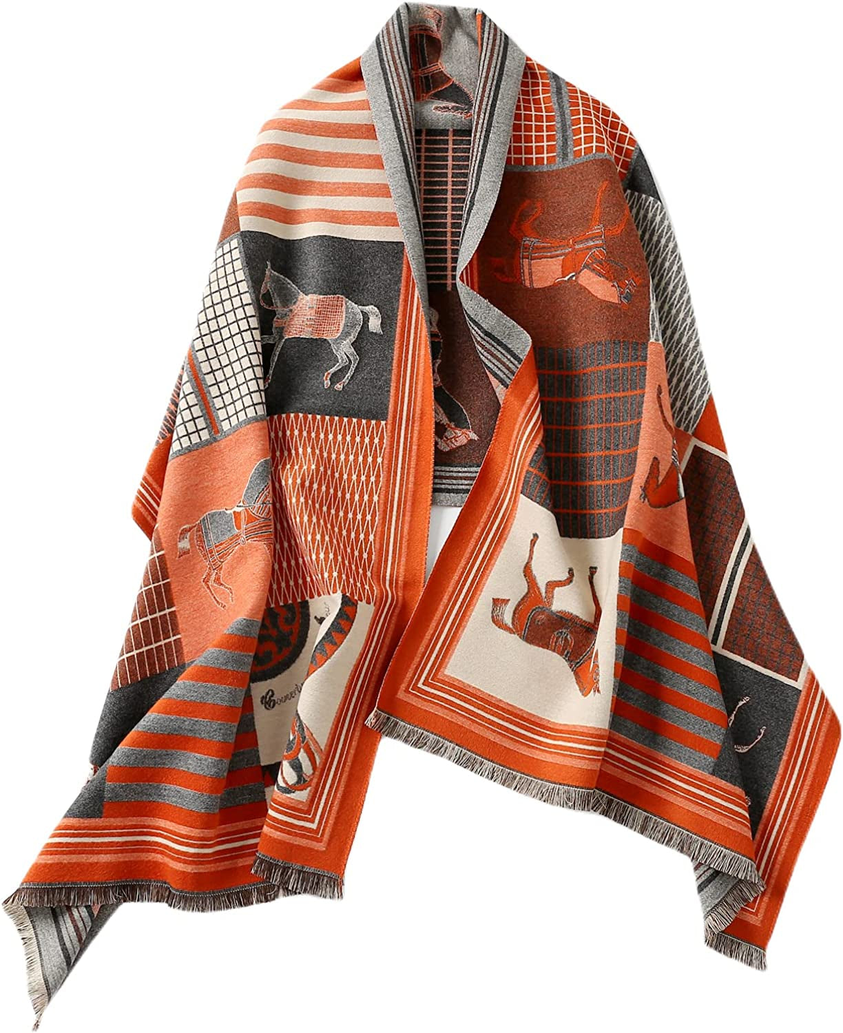 Jeelow Winter Pashmina Blanket Scarfs Shawls Wraps Open Front Poncho Cape for Women Wedding Evening Dresses Apparel & Accessories > Clothing Accessories > Scarves & Shawls Jeelow Sunny Orange  