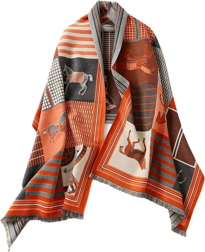 Jeelow Winter Pashmina Blanket Scarfs Shawls Wraps Open Front Poncho Cape for Women Wedding Evening Dresses Apparel & Accessories > Clothing Accessories > Scarves & Shawls Jeelow Sunny Orange  