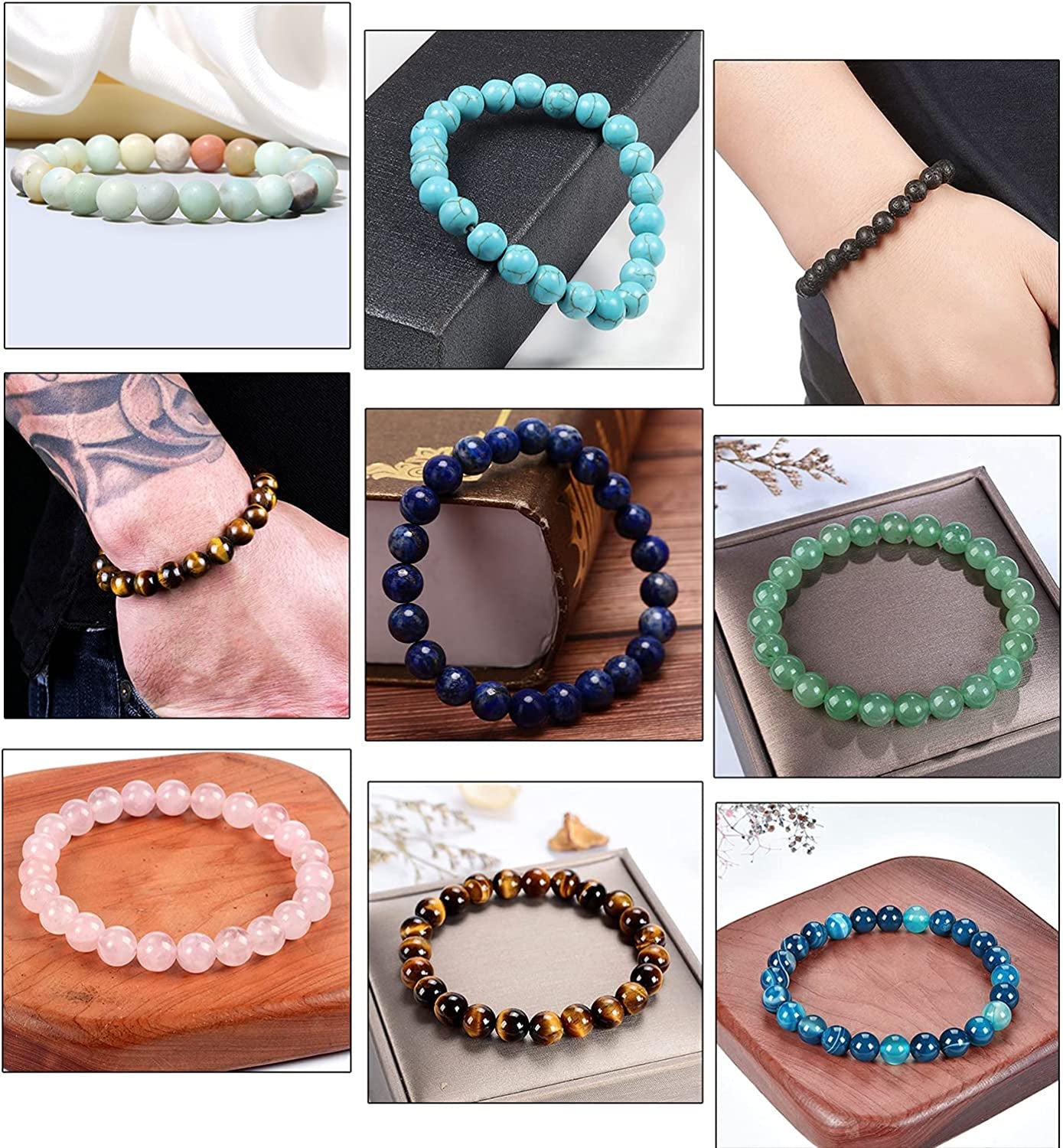 Jewdreamer 12Pcs Healing Stone Beaded Bracelets for Women Men Semi-Precious Gemstones Bracelets Crystal Beaded Bracelet Unisex Adjustable Stretch Bracelets 8MM Apparel & Accessories > Jewelry > Bracelets Jewdreamer   