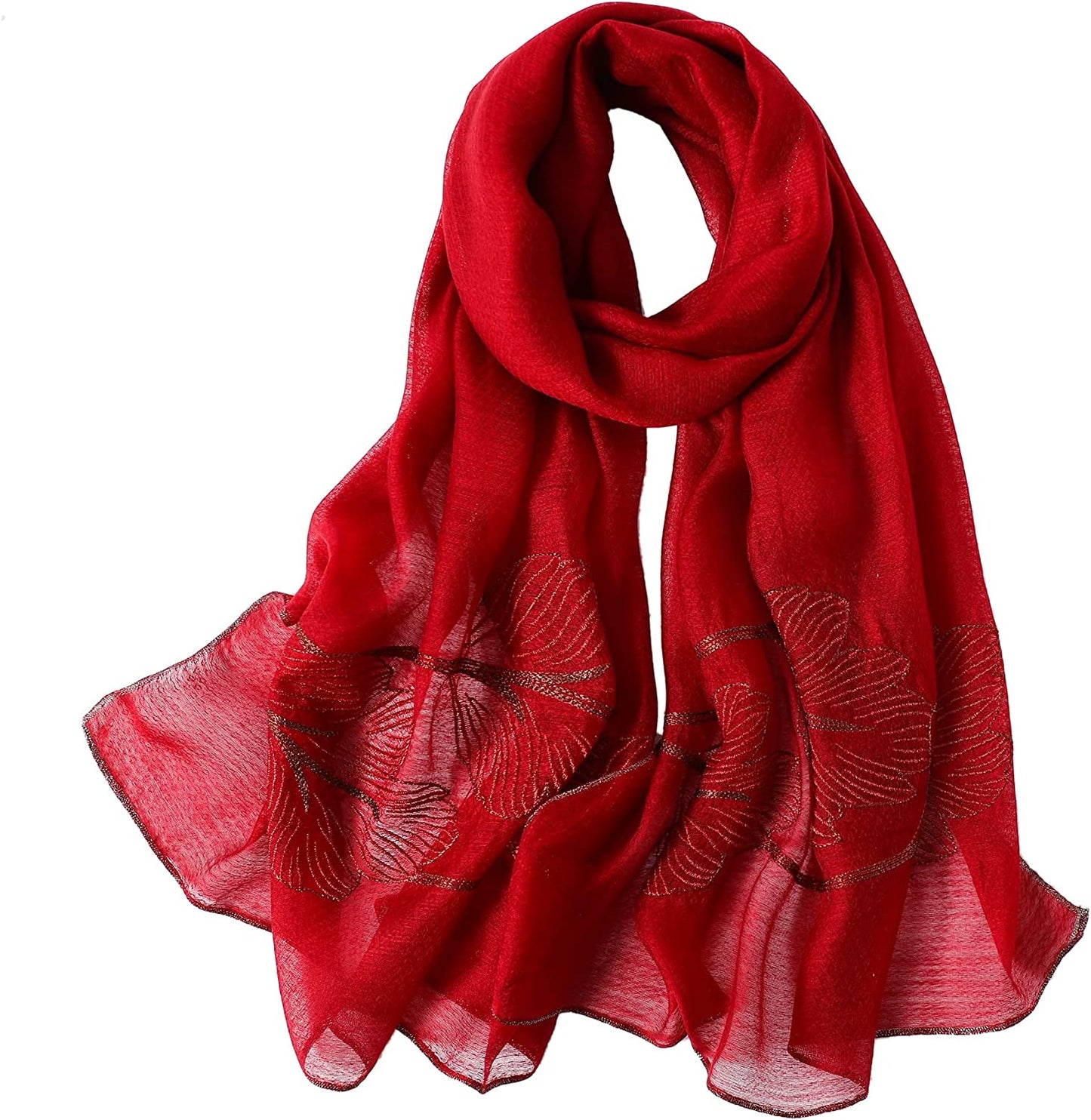 WINCESS.YU Silk Scarf for Women Lightweight Shawls and Wraps for Weddings Fashion Pashmina Shawl Embroidered Scarves Apparel & Accessories > Clothing Accessories > Scarves & Shawls WINCESS.YU Leaf Embroidery Red  