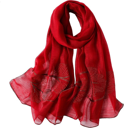 WINCESS.YU Silk Scarf for Women Lightweight Shawls and Wraps for Weddings Fashion Pashmina Shawl Embroidered Scarves Apparel & Accessories > Clothing Accessories > Scarves & Shawls WINCESS.YU Leaf Embroidery Red  