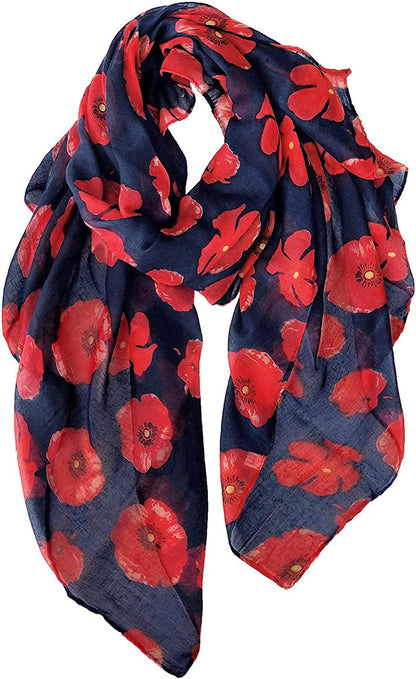 GERINLY Red Poppy Flower Scarfs for Women Lightweight Florals Shawl Wraps Spring Travel Accessory Apparel & Accessories > Clothing Accessories > Scarves & Shawls GERINLY Navy Blue  