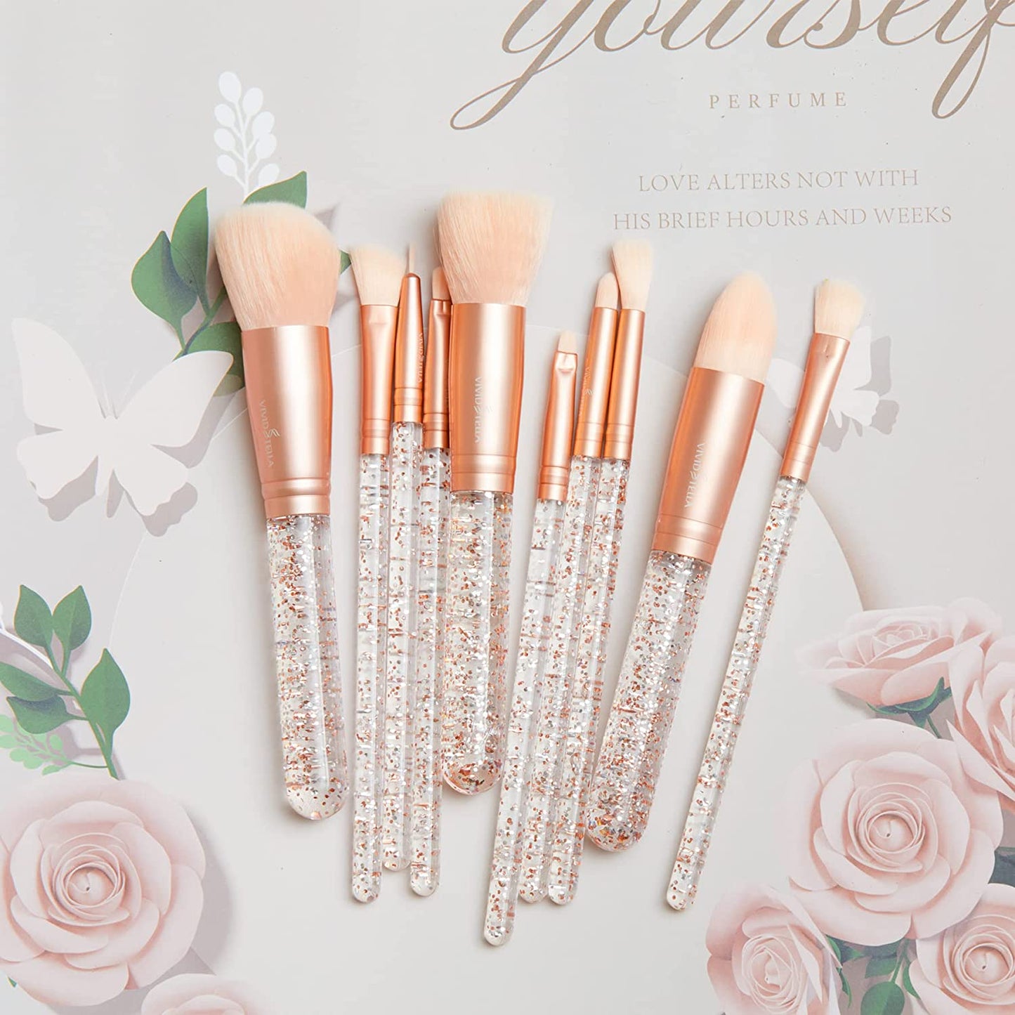 Vivid Tella Makeup Brushes 10 Pcs Crystal Transparent Handle Acrylic Cosmetic Brush Set Travel Makeup Bag Beauty Tool for Women Girls Health & Beauty > Personal Care > Cosmetics > Cosmetic Tools > Makeup Tools VIVID TELLA   