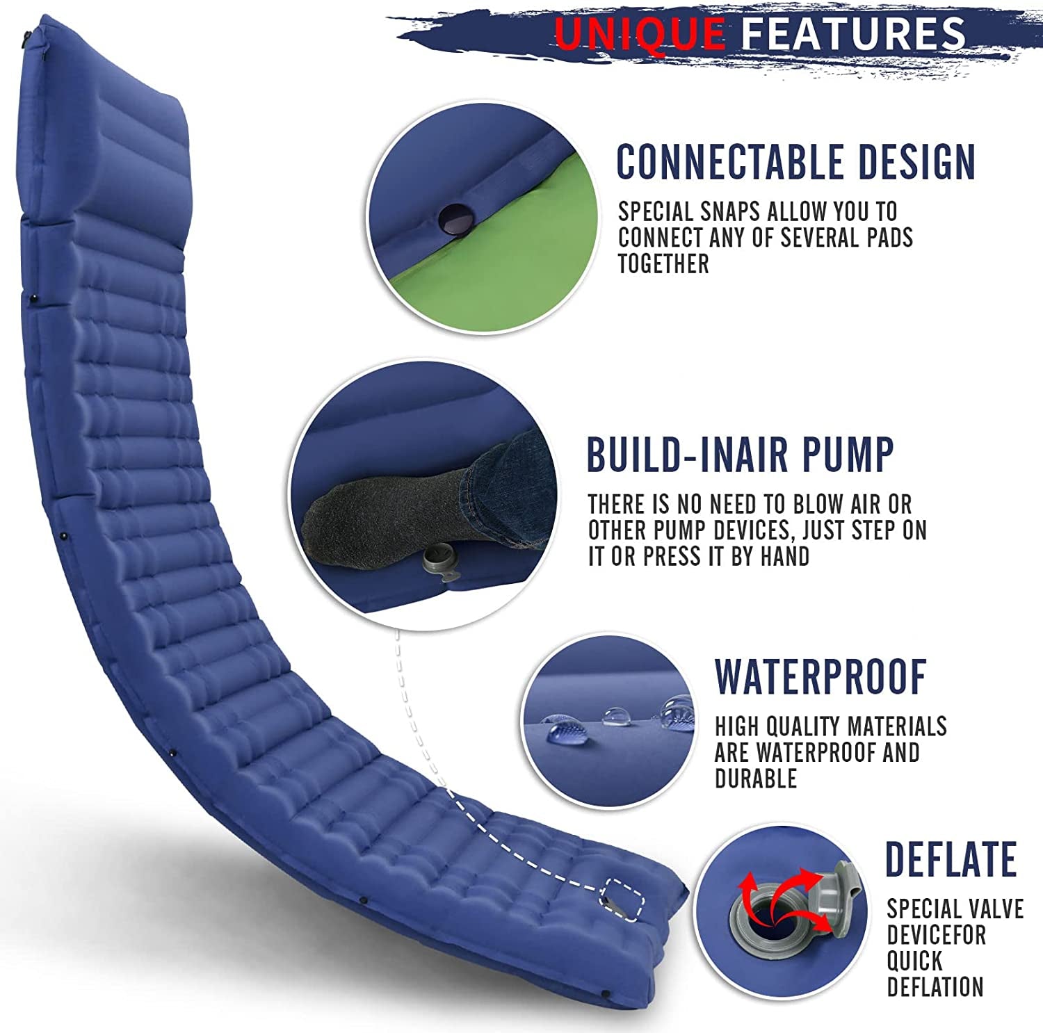 Inflating Sleeping Pad for Camping.Lorpect 4.5 in Thick Sleeping Mat .Compact Waterproof Camping Air Mattress with Pillow.Foot Pressure Inflatable Camping Pads for Backpacking & Hiking.Blue Apparel & Accessories > Jewelry > Anklets Lorpect   