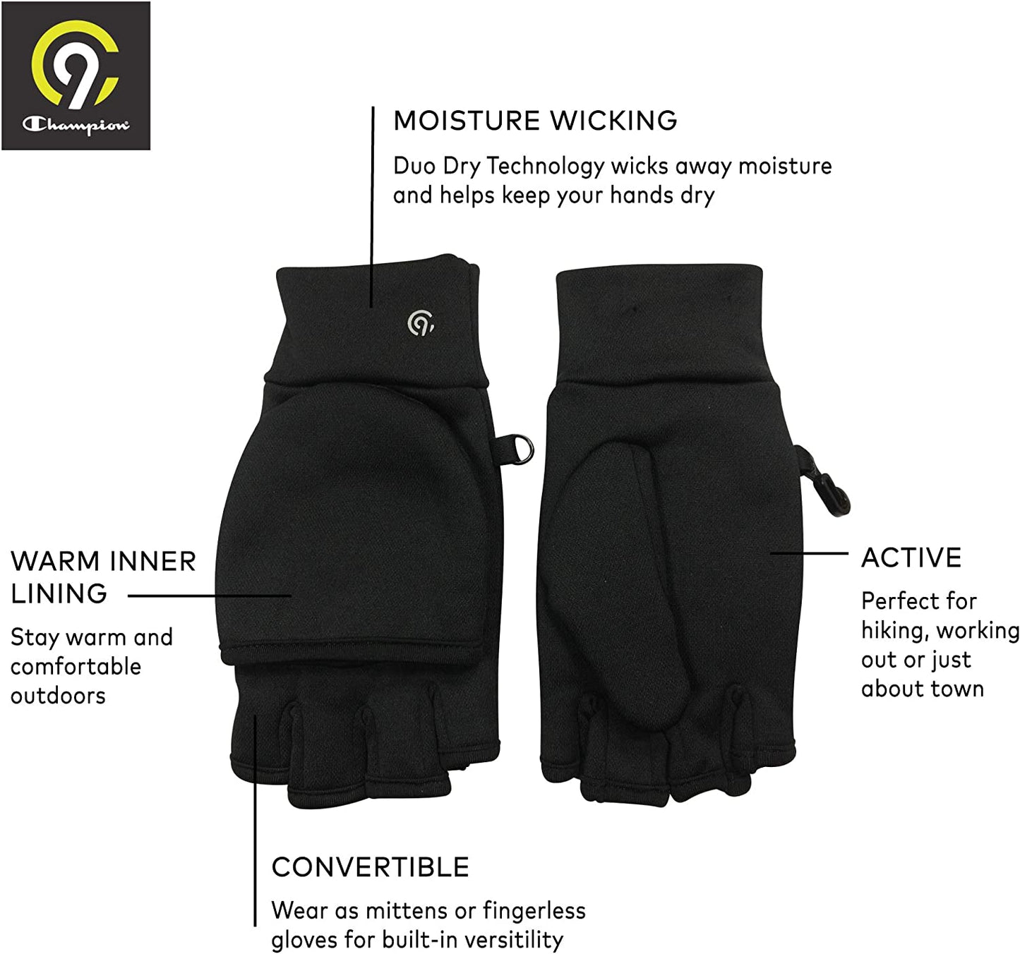 C9 Champion Women'S Everyday Flip Top Mitten and Fingerless Glove with Reflective Detail Apparel & Accessories > Clothing Accessories > Gloves & Mittens C9 Champion   