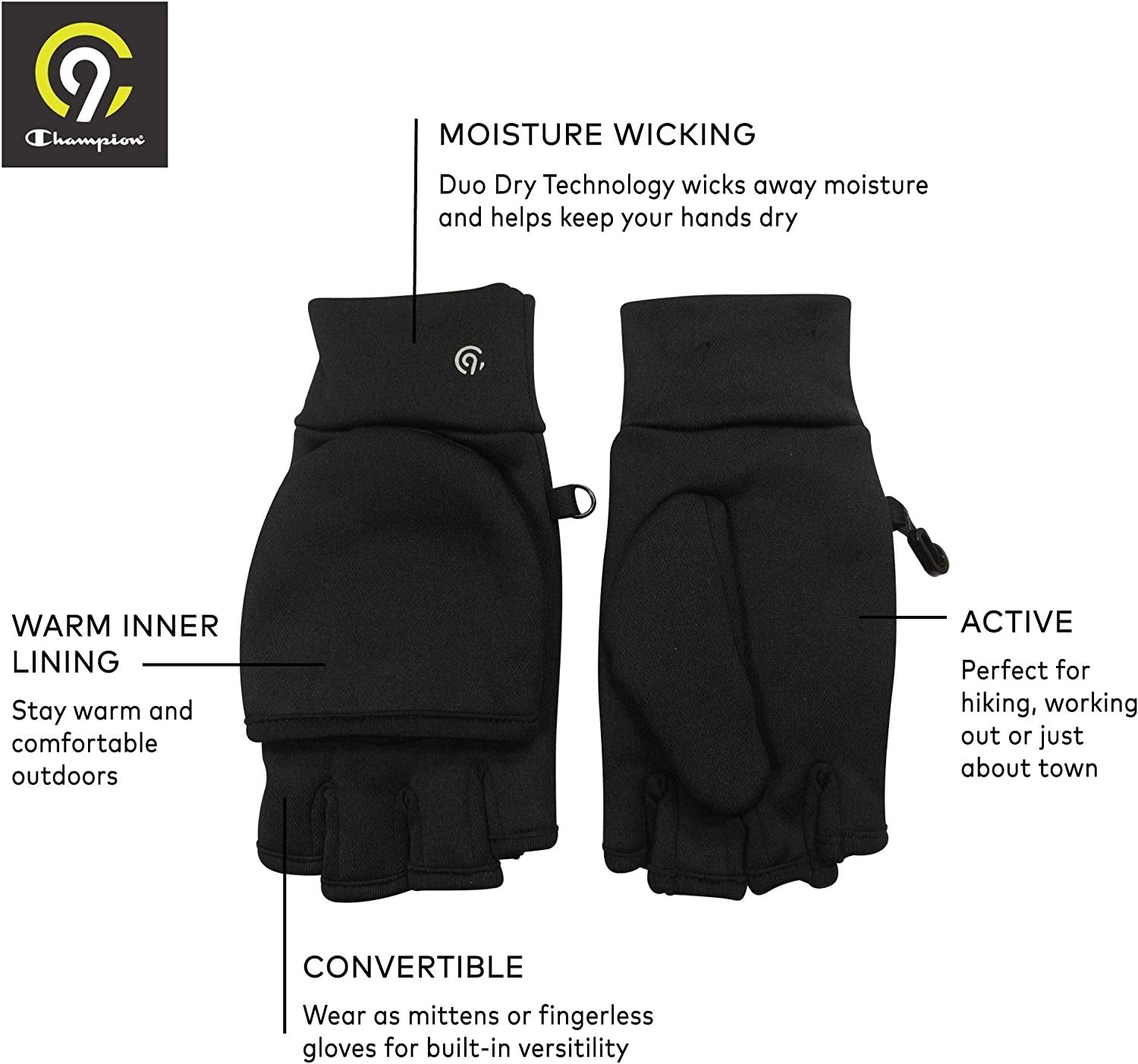 C9 Champion Women'S Everyday Flip Top Mitten and Fingerless Glove with Reflective Detail Apparel & Accessories > Clothing Accessories > Gloves & Mittens C9 Champion   