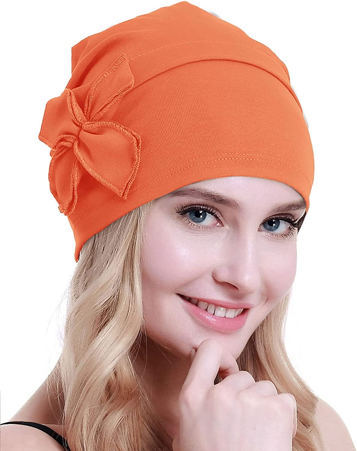 Osvyo Cotton Chemo Turbans Headwear Beanie Hat Cap for Women Cancer Patient Hairloss Apparel & Accessories > Clothing Accessories > Headwear osvyo Cotton Orange Red One Size 