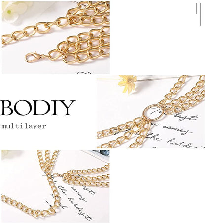 Bodiy Layered Belly Waist Chain Belt Gold Cuban Body Chains Bikini Rave Party Body Jewelry for Women and Girls Apparel & Accessories > Jewelry > Body Jewelry BODIY   