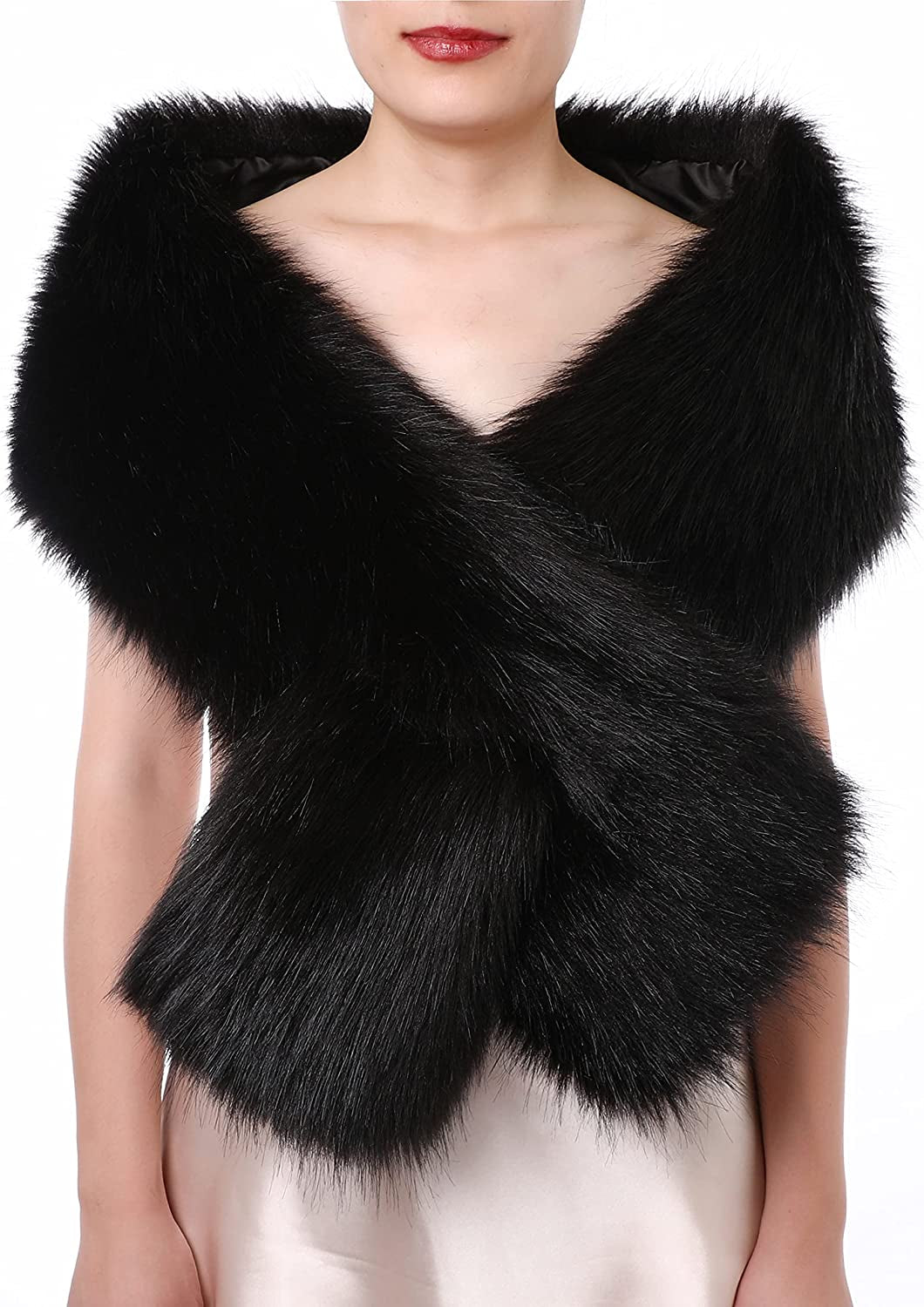 Dikoaina Women'S Winter Fake Faux Fur Scarf Wrap Collar Shawl Shrug Apparel & Accessories > Clothing Accessories > Scarves & Shawls Dikoaina Black 63"/160cm 