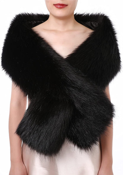 Dikoaina Women'S Winter Fake Faux Fur Scarf Wrap Collar Shawl Shrug Apparel & Accessories > Clothing Accessories > Scarves & Shawls Dikoaina Black 63"/160cm 