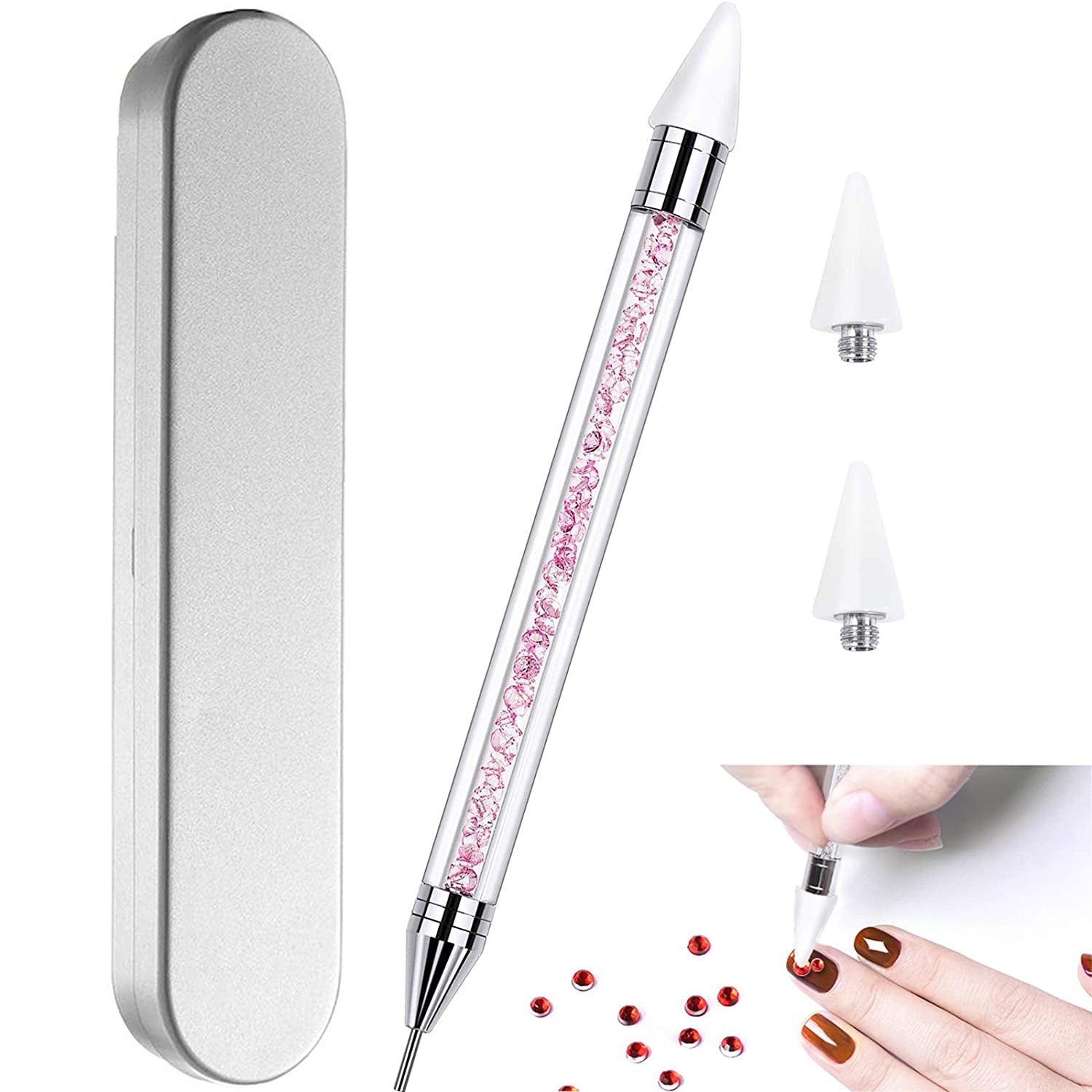Nail Rhinestone Picker Dotting Tool with Extra 2 Wax Head, Dual-Ended DIY Nail Art Tool with Pink Acrylic Handle Health & Beauty > Personal Care > Cosmetics > Cosmetic Tools > Nail Tools HiMo PINK  
