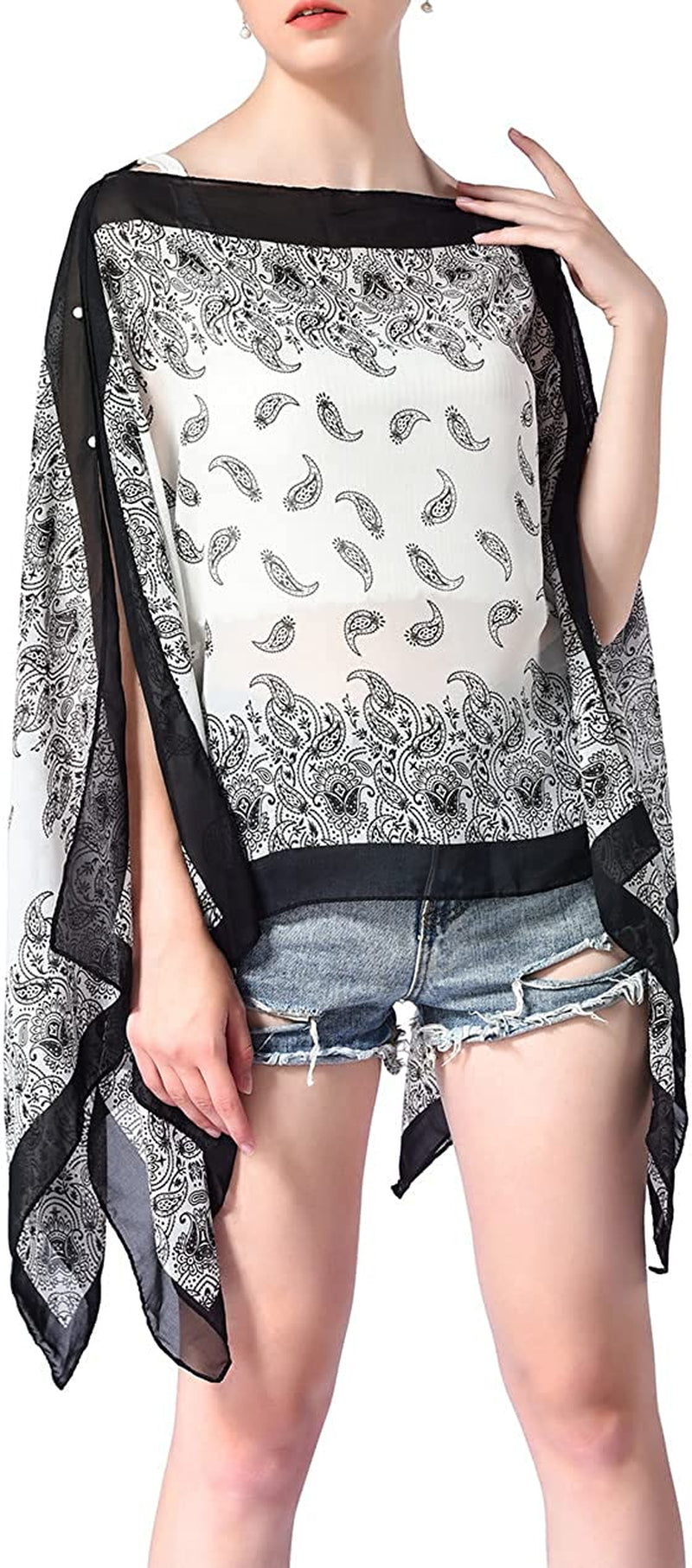 Women'S Chiffon Scarve Shawls Wraps Qunsia Floral Poncho Bikini Cover up Tops Apparel & Accessories > Clothing Accessories > Scarves & Shawls Qunsia   