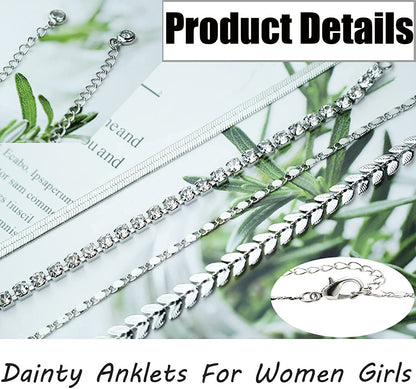 Met-Edianger 4 Pcs Women Anklets 18K Gold Bracelets Layered Anklets Set Cubic Zirconia Beach Foot Jewelry Apparel & Accessories > Jewelry > Anklets met-edianger   