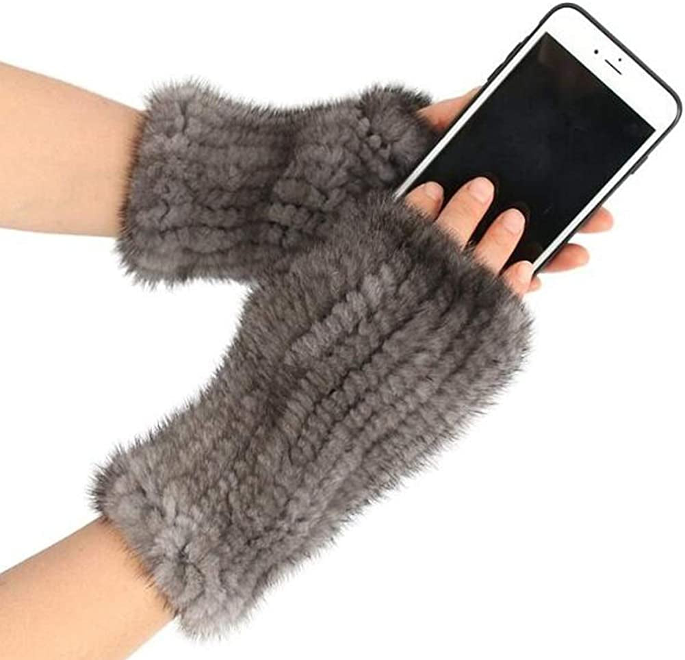 Valpeak Womens Winter Mittens Knitted Mink Fur Gloves Fingerless Arm Warmers Cold Weather Elasticity Apparel & Accessories > Clothing Accessories > Gloves & Mittens Valpeak   