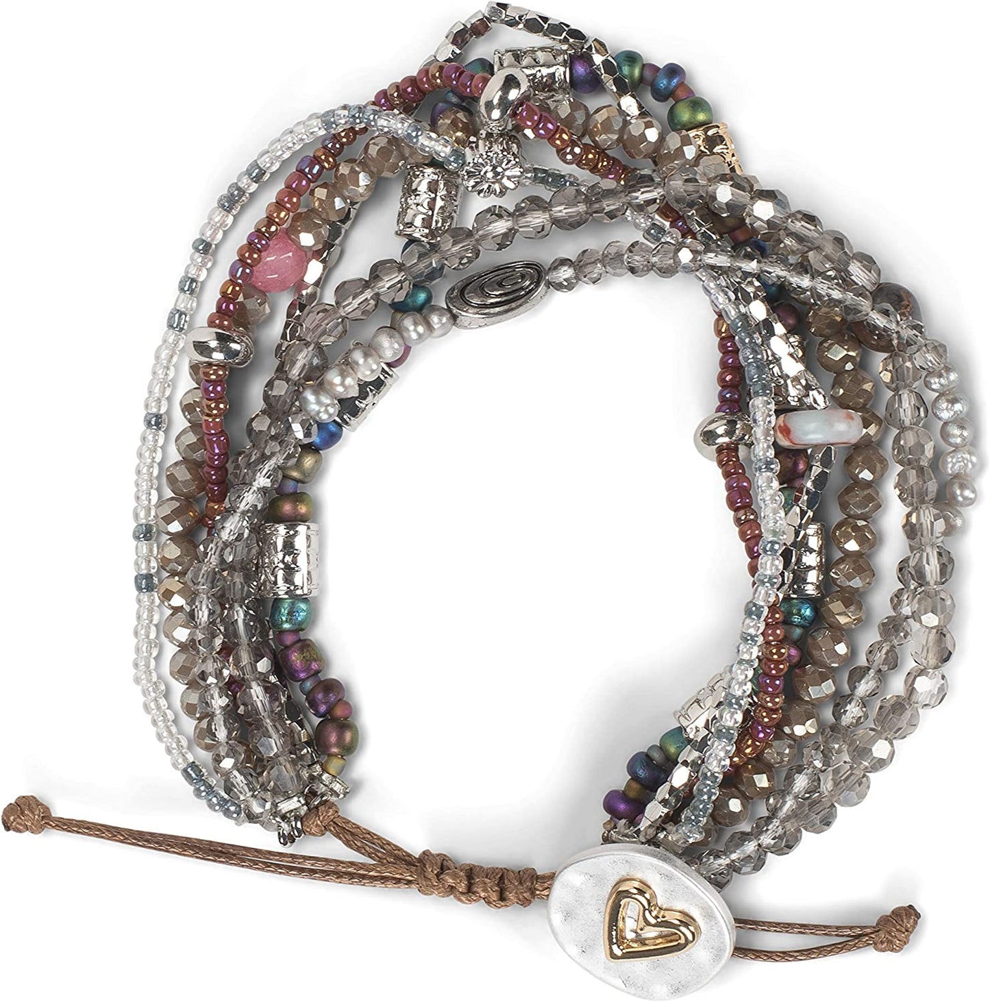 DEMDACO Beaded Love Turquoise Blue One Size Fits Most Glass and Metal Charm Bracelet Apparel & Accessories > Jewelry > Bracelets DEMDACO Beaded Love Metallic Grey  
