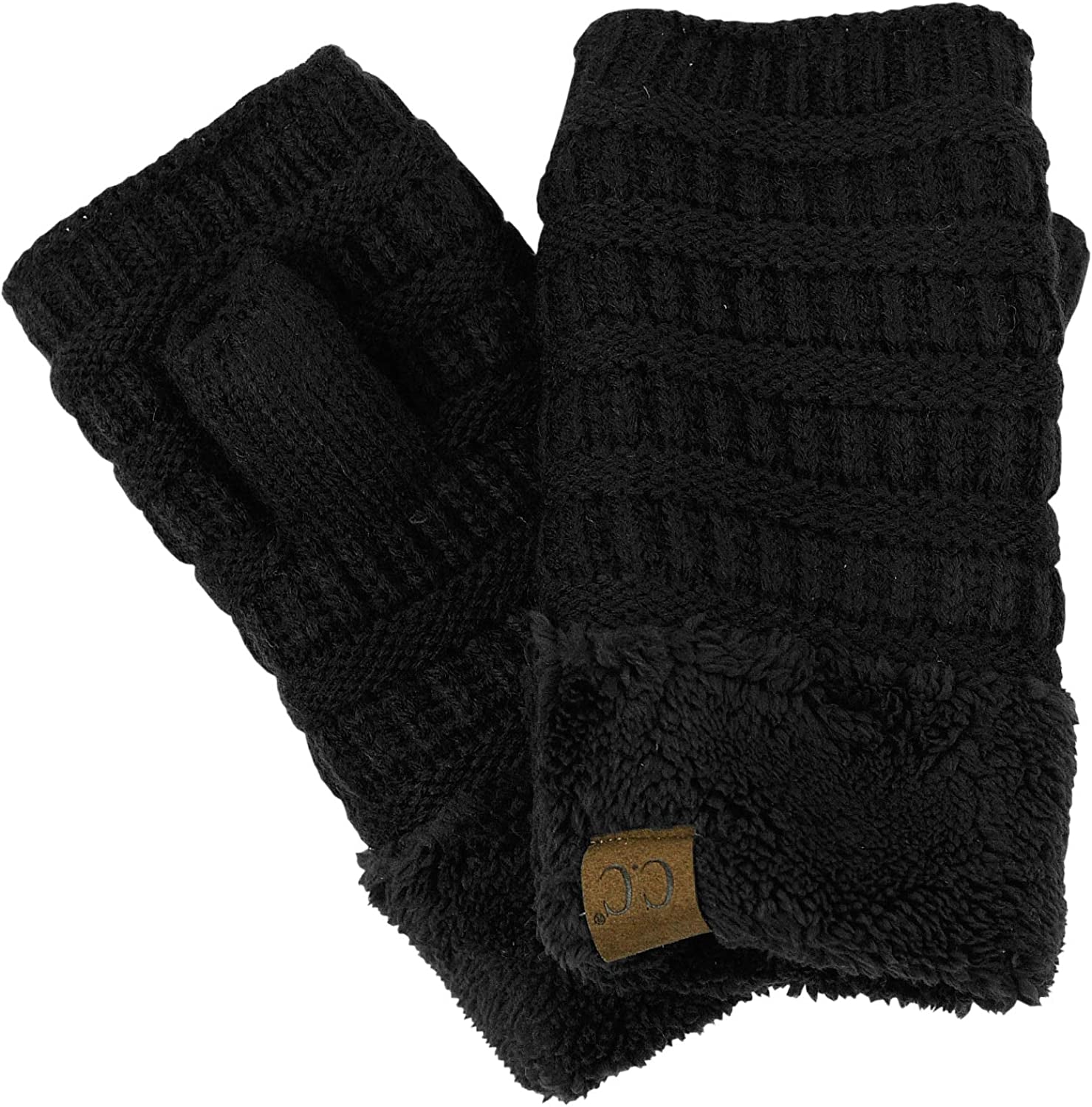C.C Women'S Warm Knit Fingerless Half Finger Fleece Lined Winter Gloves Apparel & Accessories > Clothing Accessories > Gloves & Mittens C.C Black  