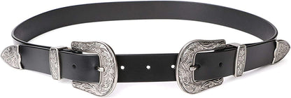Women Leather Belts Ladies Vintage Western Design Black Waist Belt for Pants Dresses Apparel & Accessories > Clothing Accessories > Belts KYLIE MAX A-black-only for High Waist For waist size 31-35"/pants size 32-37" 