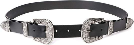Women Leather Belts Ladies Vintage Western Design Black Waist Belt for Pants Dresses Apparel & Accessories > Clothing Accessories > Belts KYLIE MAX A-black-only for High Waist For waist size 31-35"/pants size 32-37" 