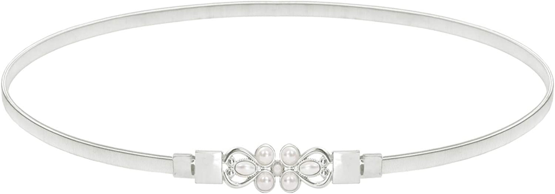 GRACE KARIN Women Skinny Metal Cinch Belt Gold Waistband Elastic Waist Belt CL633 Apparel & Accessories > Clothing Accessories > Belts GRACE KARIN Silver-pearl Small 