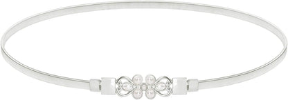 GRACE KARIN Women Skinny Metal Cinch Belt Gold Waistband Elastic Waist Belt CL633 Apparel & Accessories > Clothing Accessories > Belts GRACE KARIN Silver-pearl Small 