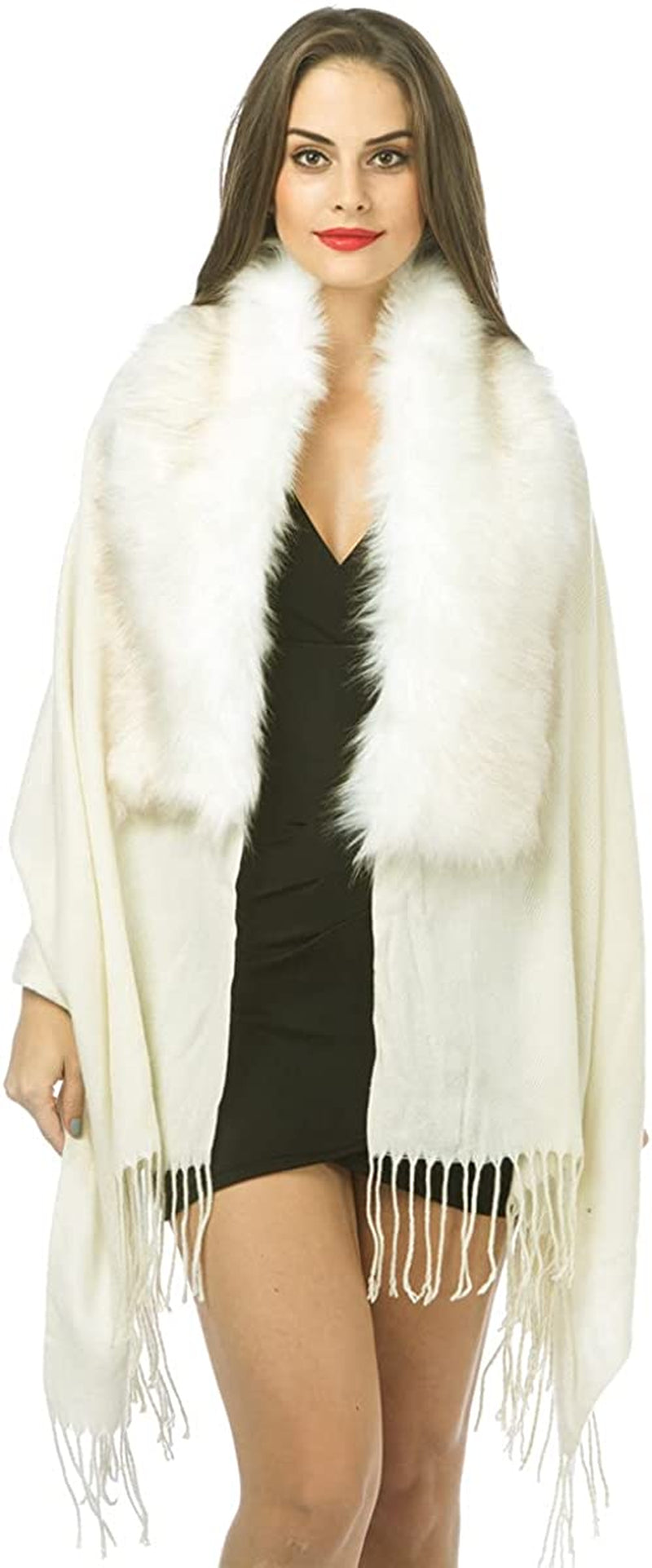 Women Cold Weather Luxurious Faux Fur Collar Joint Large Wrap Scarf for Ladies Apparel & Accessories > Clothing Accessories > Scarves & Shawls Lucky Leaf Wrap1-white  