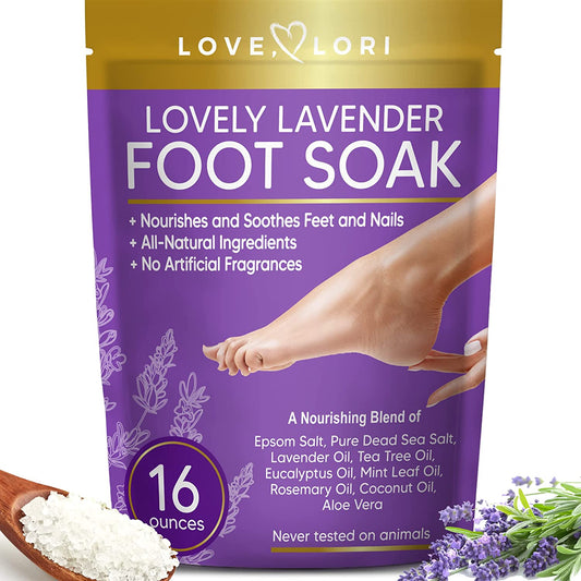 Lavender Epsom Salt Foot Soak for Dry Cracked Feet - Relaxing Pure Dead Salts Foot Bath - Infused with Lavender Oil, Tea Tree Oil, & Eucalyptus Oil, Pedicure Foot Spa Soak Foot Care for Women Health & Beauty > Personal Care > Foot Care LOVE, LORI   