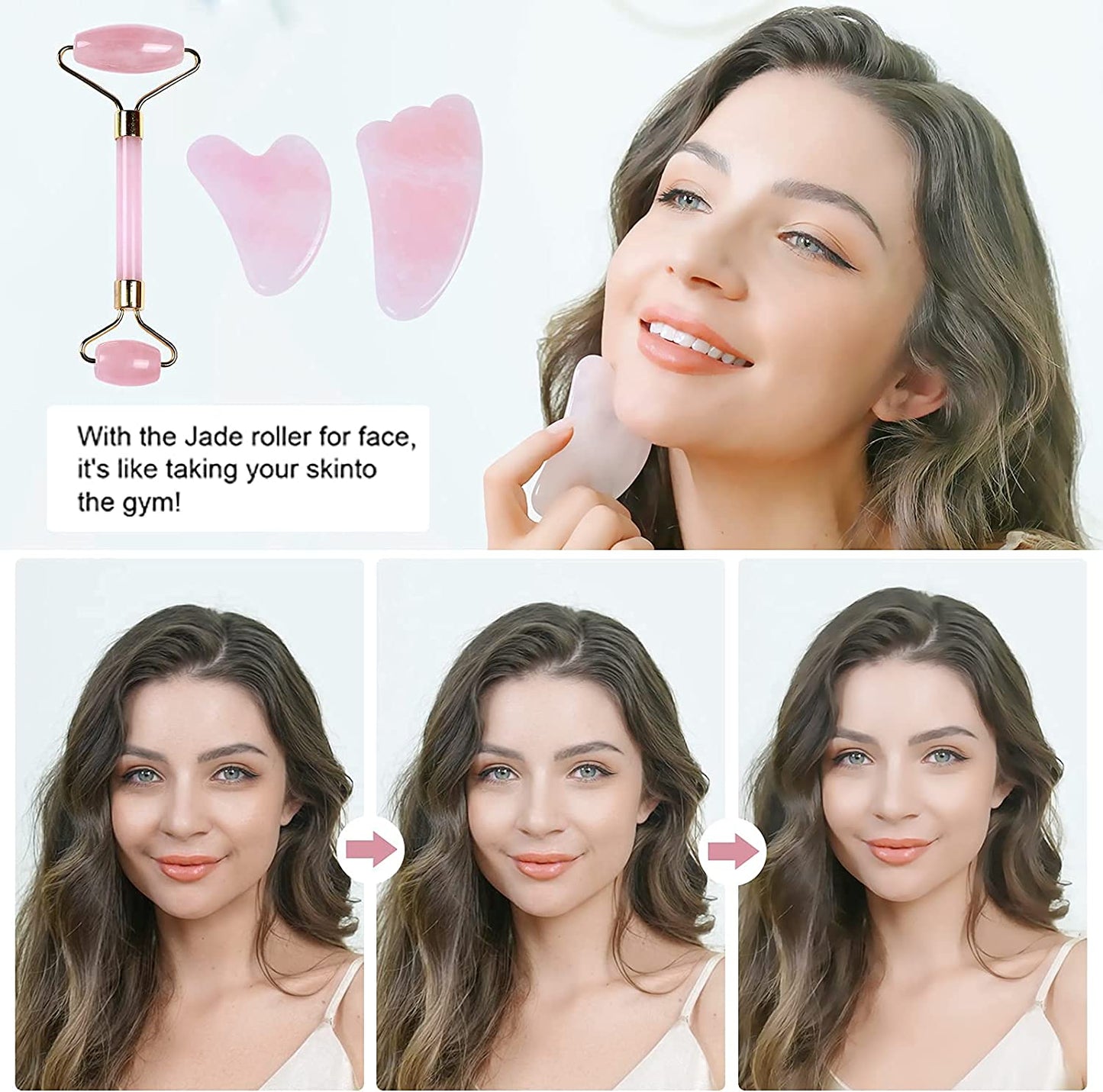 Gua Sha Facial Tools, Eliminates Wrinkles Massager Kit, Beauty Skin Care anti Aging, 100% Natural Rose Quartz Jade Roller, Face Neck Eyes Guasha Slimming & Firming Health & Beauty > Personal Care > Cosmetics > Cosmetic Tools > Skin Care Tools faincsal   