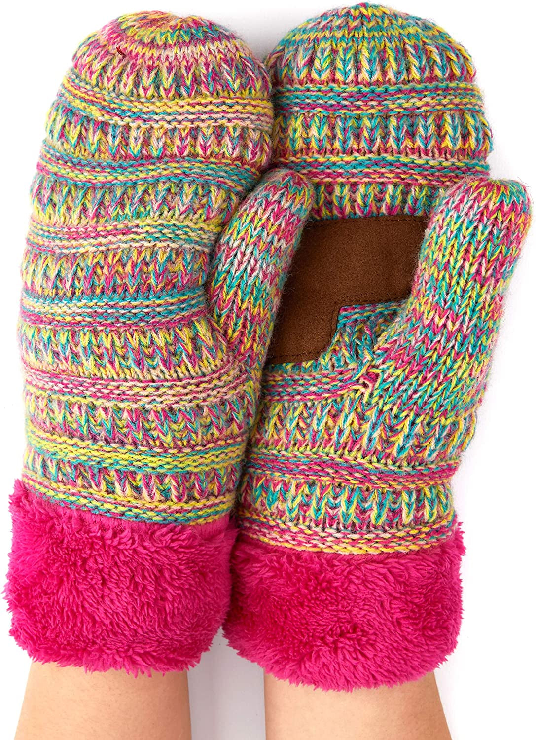 C.C Women Thick Knit Faux Fur Sherpa Fleece Lined Warm Winter Gloves Mittens (CG-36)(MT-008,25,715,816,1816,6245) Apparel & Accessories > Clothing Accessories > Gloves & Mittens C.C #11-rainbow Mix  