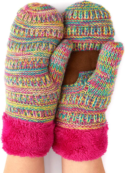 C.C Women Thick Knit Faux Fur Sherpa Fleece Lined Warm Winter Gloves Mittens (CG-36)(MT-008,25,715,816,1816,6245) Apparel & Accessories > Clothing Accessories > Gloves & Mittens C.C #11-rainbow Mix  