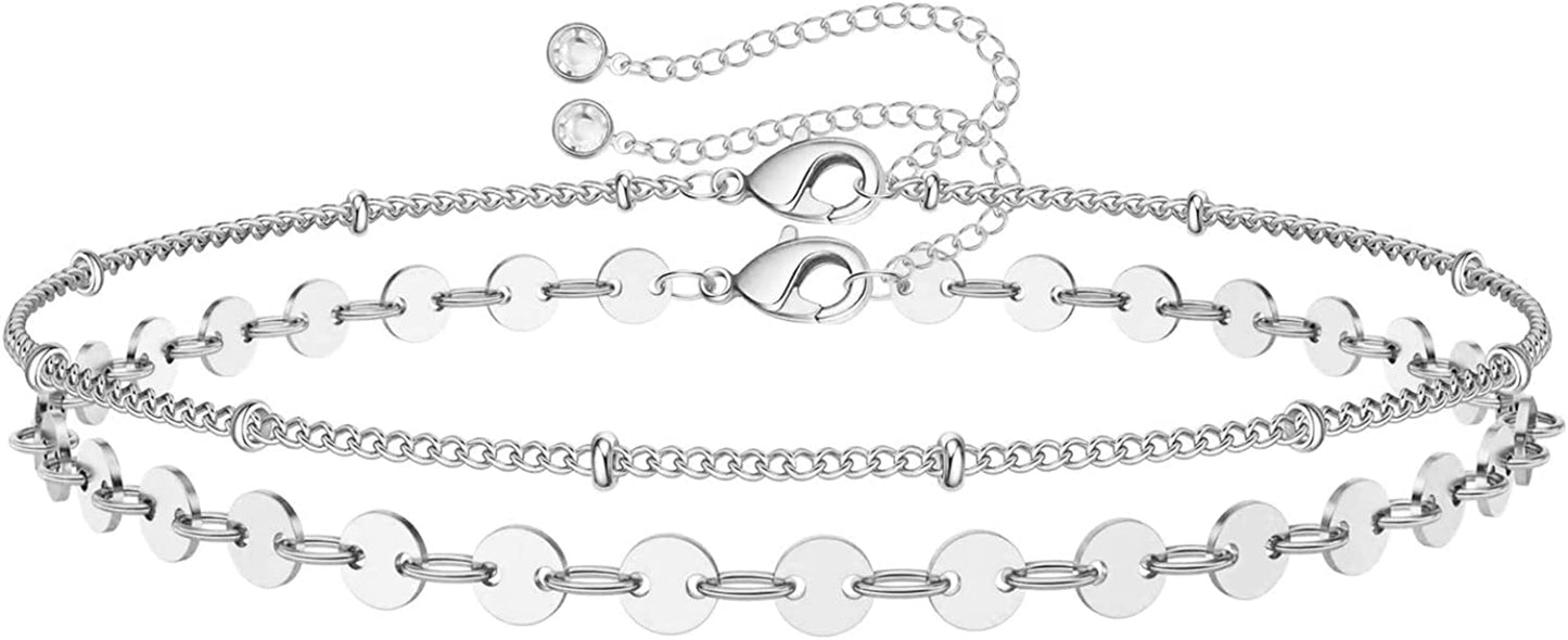 Dainty Gold Bracelets for Women, 14K Gold Filled Adjustable Layered Bracelet Cute Evil Eye Oval Chain Pearl Bar Turtle Gold Bracelets for Women Jewelry Apparel & Accessories > Jewelry > Bracelets Turandoss Beads Chain&Coin Chain-Silver  