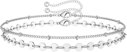 Dainty Gold Bracelets for Women, 14K Gold Filled Adjustable Layered Bracelet Cute Evil Eye Oval Chain Pearl Bar Turtle Gold Bracelets for Women Jewelry Apparel & Accessories > Jewelry > Bracelets Turandoss Beads Chain&Coin Chain-Silver  